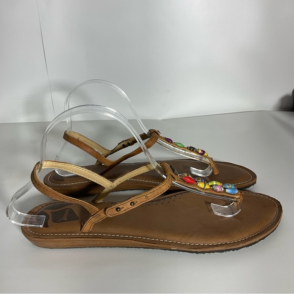 Reef Multi-Color Jewel Beads Between Toe Brown Ankle Strap Sandals Snap Closure. - Picture 16 of 16